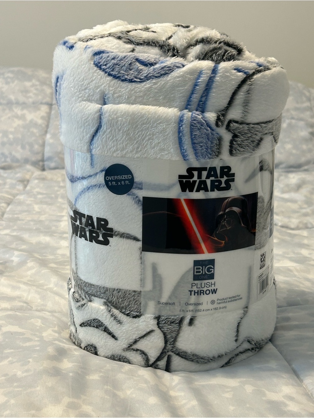 Disney Star Wars Plush Throw Blanket - White, Black & Blue Stormtrooper Motif